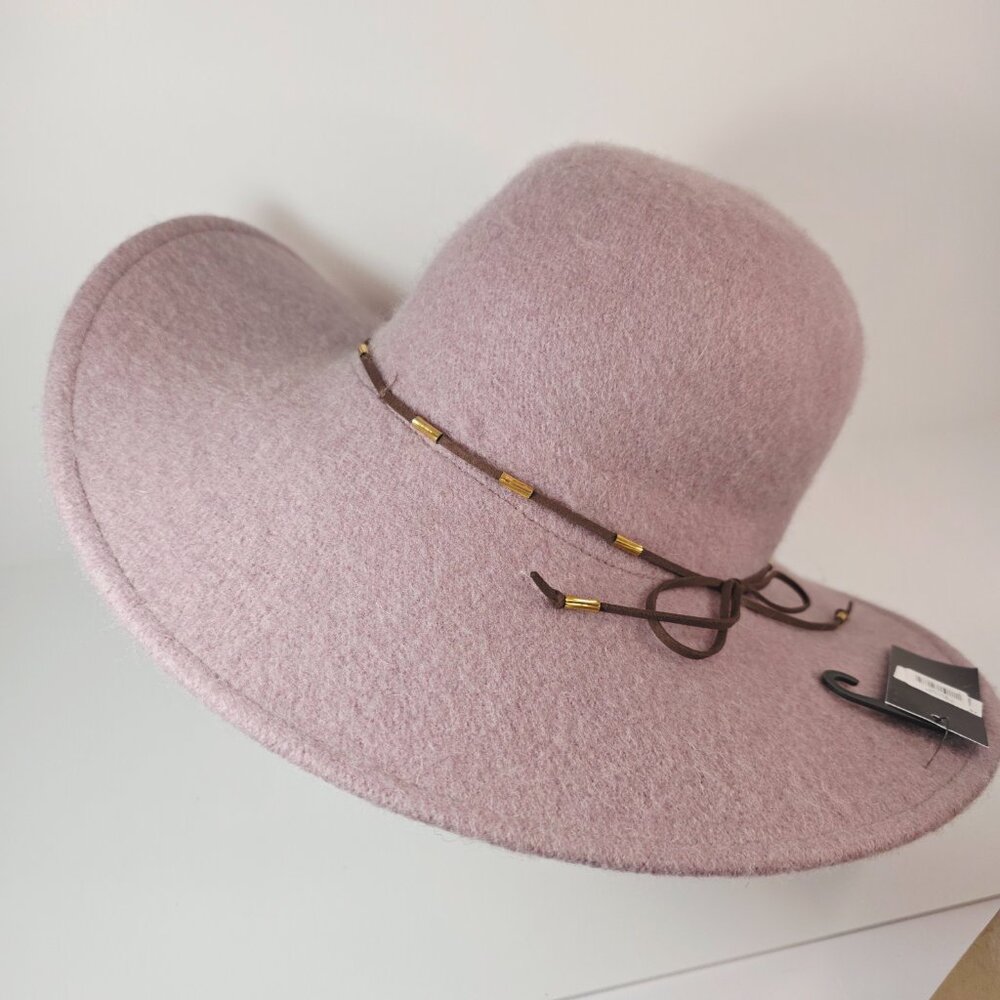 Blush Pink Wide Brim Wool Felt Hat | Boho Rancher Style by myBasic - Picture 2 of 7